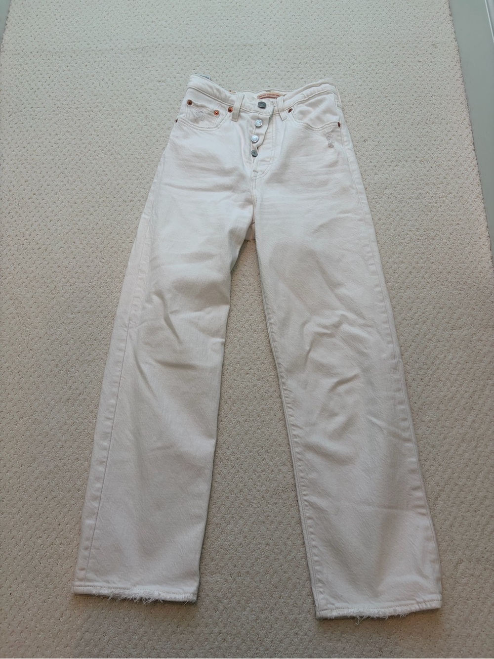 LEVI’S Women’s High-Rise Cream Straight-Leg Jeans Ribcage Straight Ankle 24